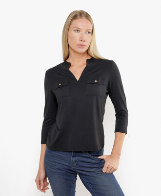 Polera mujer lisa doble bolsillo