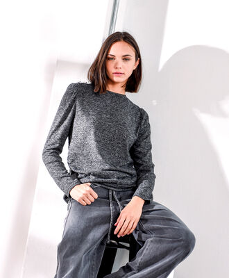 Polera mujer lanosa botones gris
