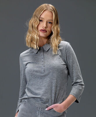 Polera mujer cuello polo grey