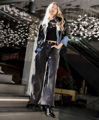 Jeans mujer dise&ntilde;o brillos wide leg
