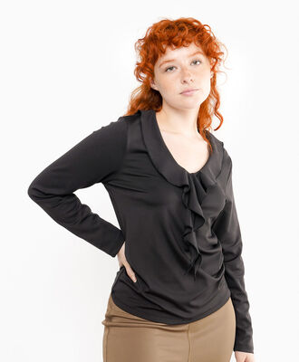 Polera mujer cuello vuelos